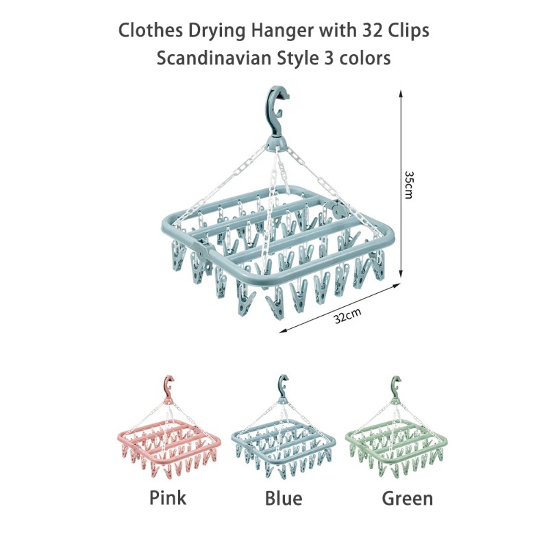 Baby Clothing Drying Rack - Clothes Drying Hanger with 32 Clips